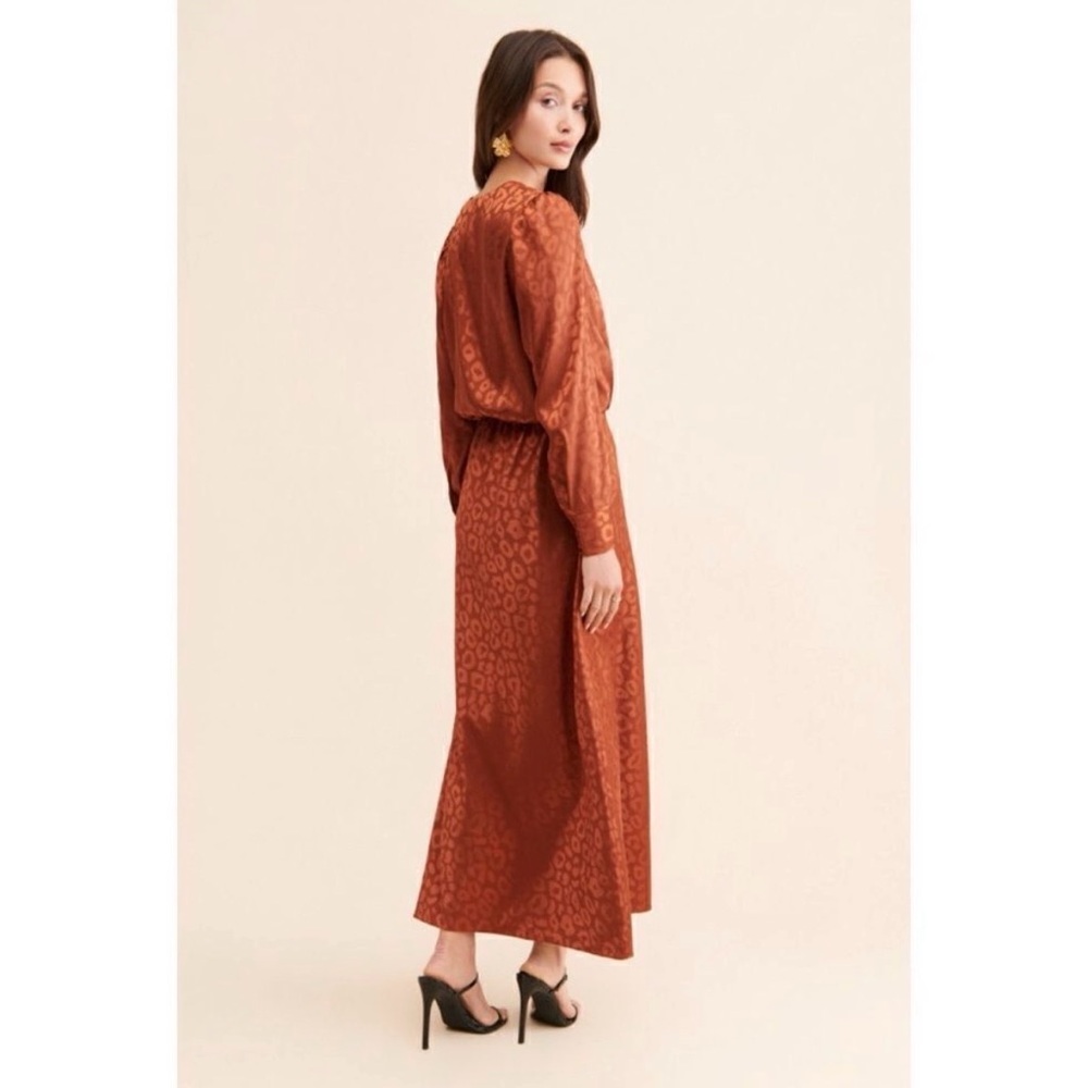 Favorite Daughter Rust Jacquard Satin Wrap Midi Dress - Picture 3 of 9